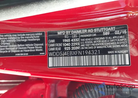 2015 Mercedes-Benz Cla 250 z USA, uszkodzony, nr VIN WDDSJ4EBXFN194321